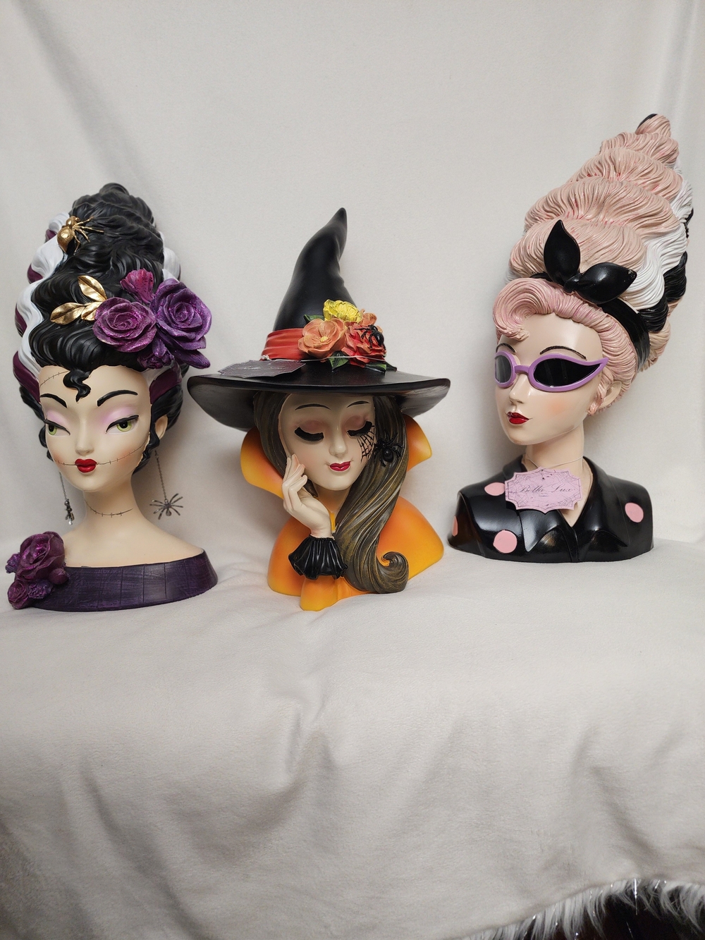 HALLOWEEN Witch 3 LARGE Head BUST- Pink, Black, Orange